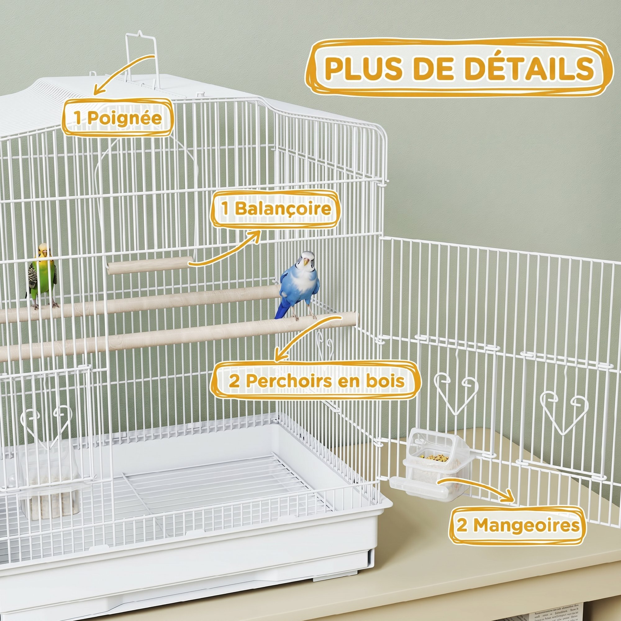 Cage oiseaux portable grande porte 5 trappes nourrissage + accessoires