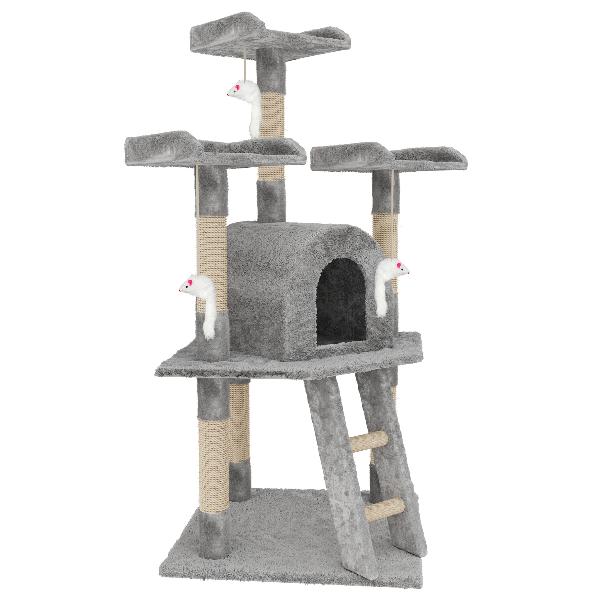Tiragraffi Albero Palo Gioco Per Gatti Con Corda In Sisal Naturale Tira Graffi Giocattolo Cuccia Per Gatto Adulto Cucciolo Domestico 116 Cm Grigio