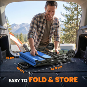 Carro Playa con Ruedas, Carro de Jardín Plegable con Mango Ajustable, Marco de Metal, Carga 68 kg, Carrito Transporte para Todo Terreno, Jardín, Campaña, Compra, Azul