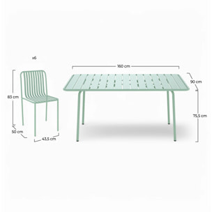Table et chaises de jardin 6 personnes en métal vert - Yumi