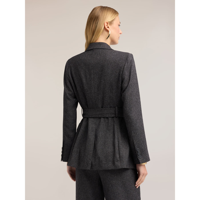 Motivi - Blazer in tweed con cintura - Grigio