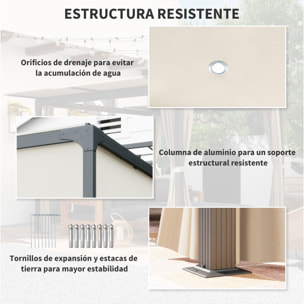 Pérgola de Aluminio 4,2x3 m Cenador de Jardín Gazebo con Techo Corredizo 4 Paredes Laterales y Orificios de Drenaje Pabellón para Patio Terraza Beige y Negro