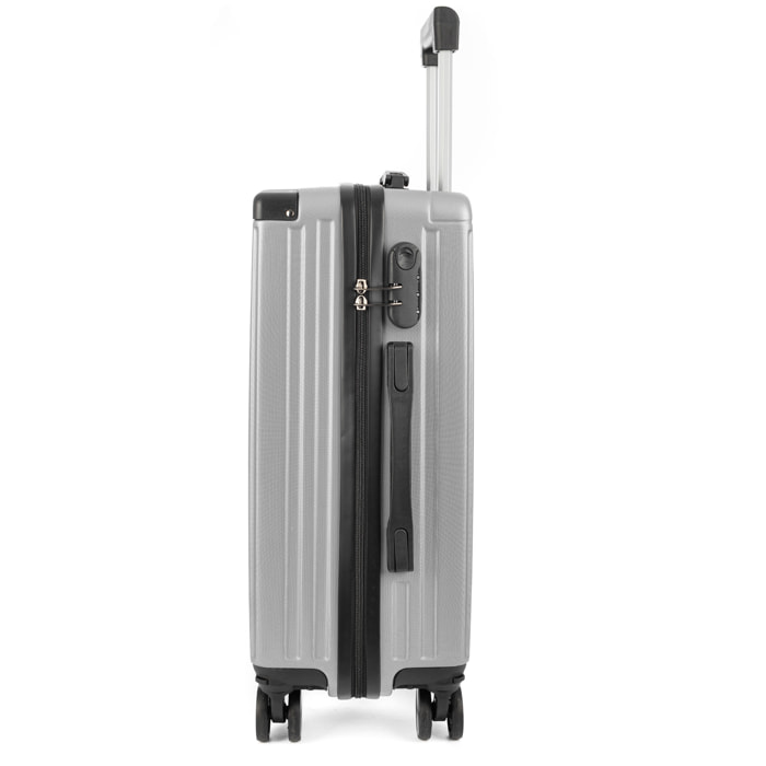 DAM Set di 3 valigie Trolley, in materiale leggero ABS ad alta resistenza con angoli rinforzati. Chiusura numerica e 4 ruote doppie estraibili e girevoli a 360°. 51x30x77 Cm. Colore: Grigio Chiaro