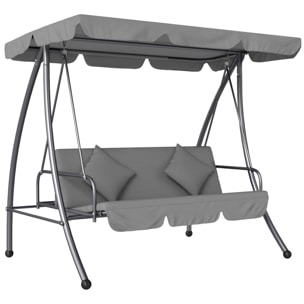 Balancelle de jardin convertible 3 places grand confort inclinaison toit réglable matelas fourni métal polyester gris clair