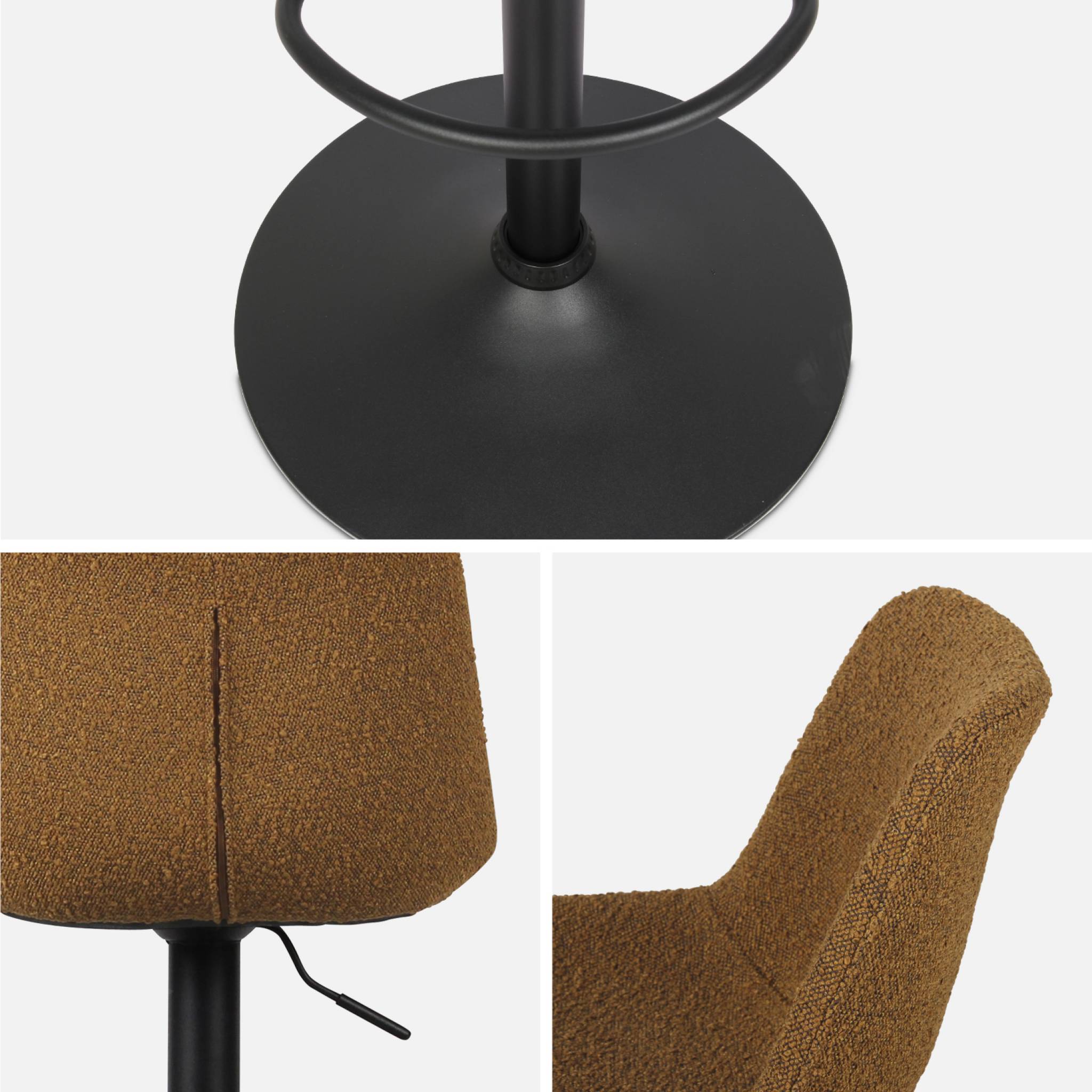 Lot de 2 tabourets de bar réglables - Noah - bouclette texturée moutarde - hauteur réglable 60.5/81.5cm . repose-pieds