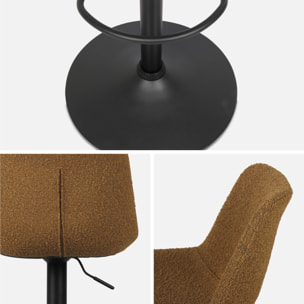 Lot de 2 tabourets de bar réglables - Noah - bouclette texturée moutarde - hauteur réglable 60.5/81.5cm . repose-pieds