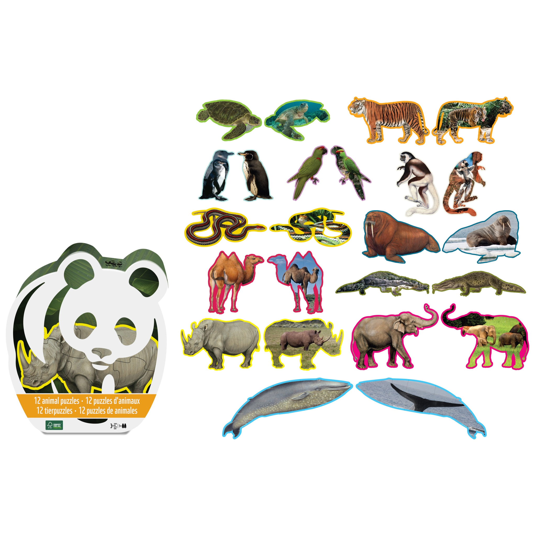 WWF ROMPECABEZAS 12 EN 1 ANIMALES