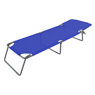 Lettino Pieghevole Prendisole Senza Tettuccio Parasole Reclinabile Regolabile Metallo Nero Sdraio Spiaggia Mare Giardino Piscina 187x53x24 Cm Blu