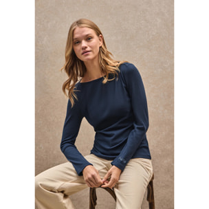 Maglietta blu marino a maniche lunghe e collo a barca Polo Club