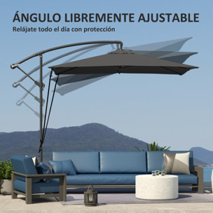 Parasol Excéntrico 247x247 cm Sombrilla de Jardín con Base Cruzada Cubierta Ajustable Manivela Funda Protectora y Cuerda de Viento Anti-UV 50+ Sombrilla para Terraza Patio Gris Oscuro