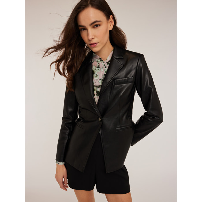 Motivi - Blazer monopetto in tessuto spalmato - Nero