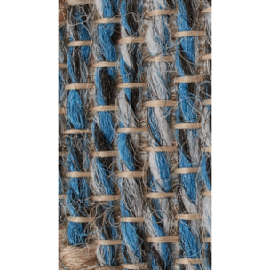 Tulum - Tapis effet jute motif feuille bleu