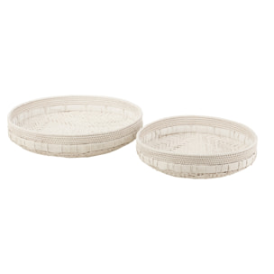 J-Line set de 2 plat Rond - rotin - blanc