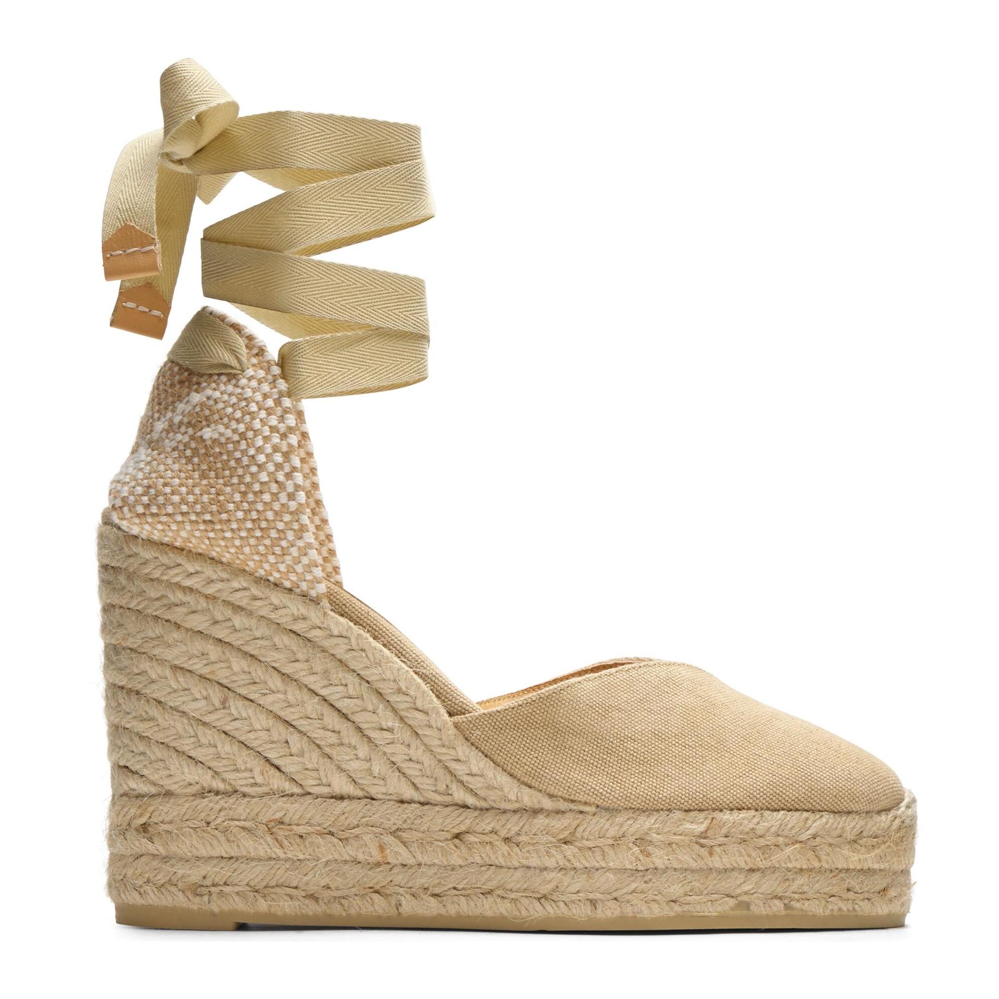 Alpargatas de cuña de mujer Chiara en algodón acabado lavado, cierre mediante lazada y doble plataforma