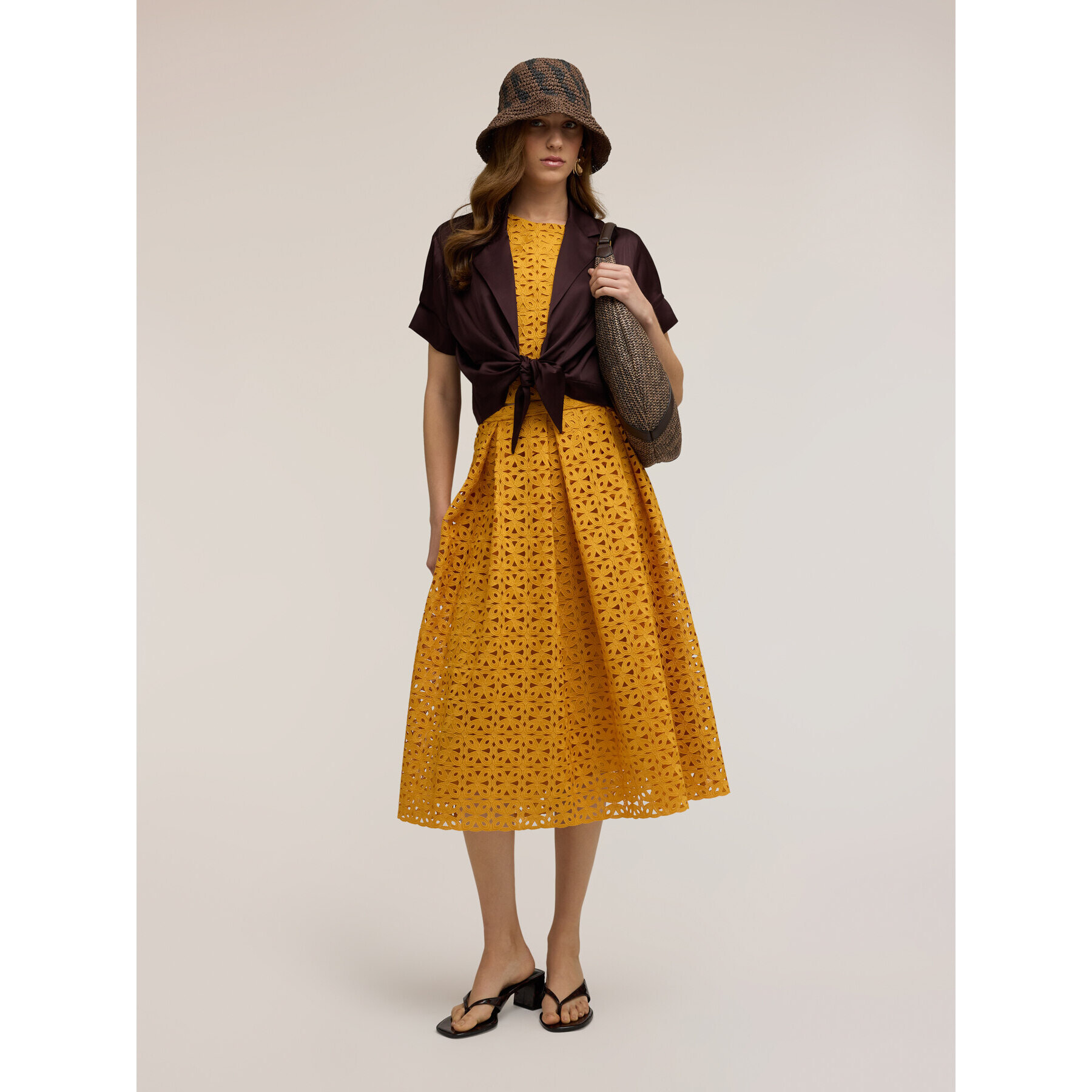 Motivi - Falda plisada de encaje macramé - Amarillo