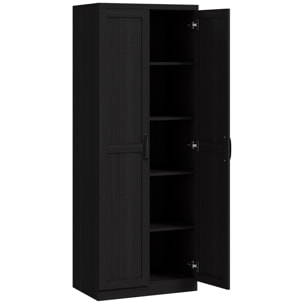 Buffet haut - armoire cuisine - 4 étagères réglables - dim. 60 x 40 x 160 cm - effet bois noir