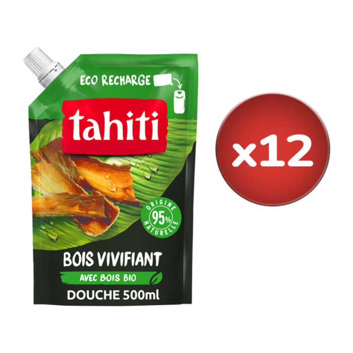 Lot de 12 Eco recharges Gel douche Tahiti Bois des tropiques - 500ml