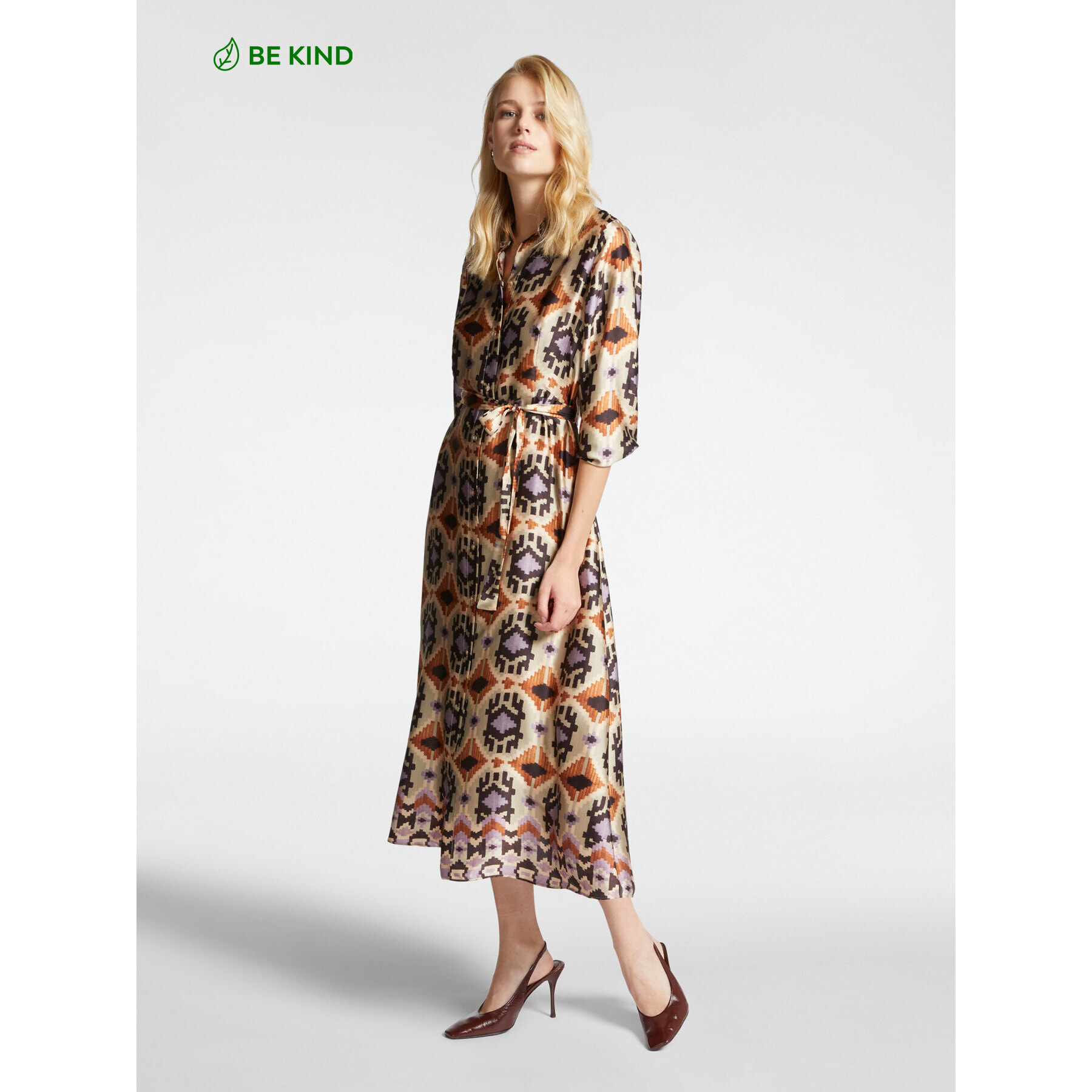 Elena Mirò - Vestido con estampado étnico - Beige