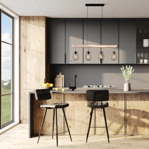 Suspension en bois et métal 4 lampes - Clotilde