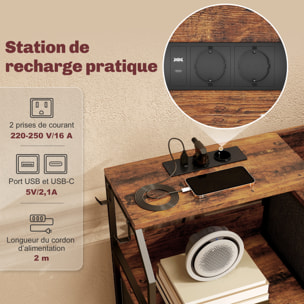 Commode 8 tiroirs non tissés anthracite station de recharge intégré acier noir effet bois vieilli