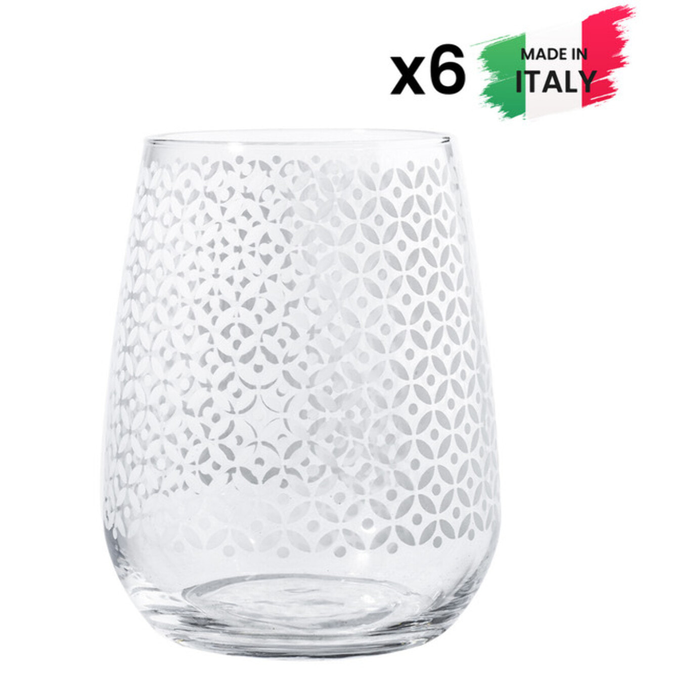 Set 6 bicchieri da acqua Gelsomino con serigrafia