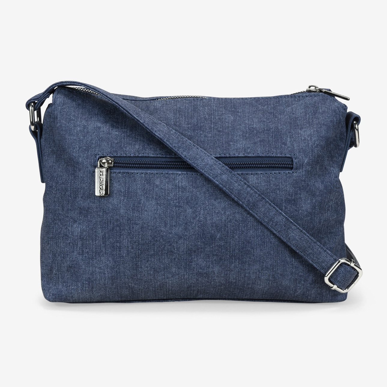Bolso bandolera azul con cosidos y cremallera
