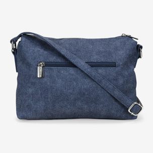 Bolso bandolera azul con cosidos y cremallera