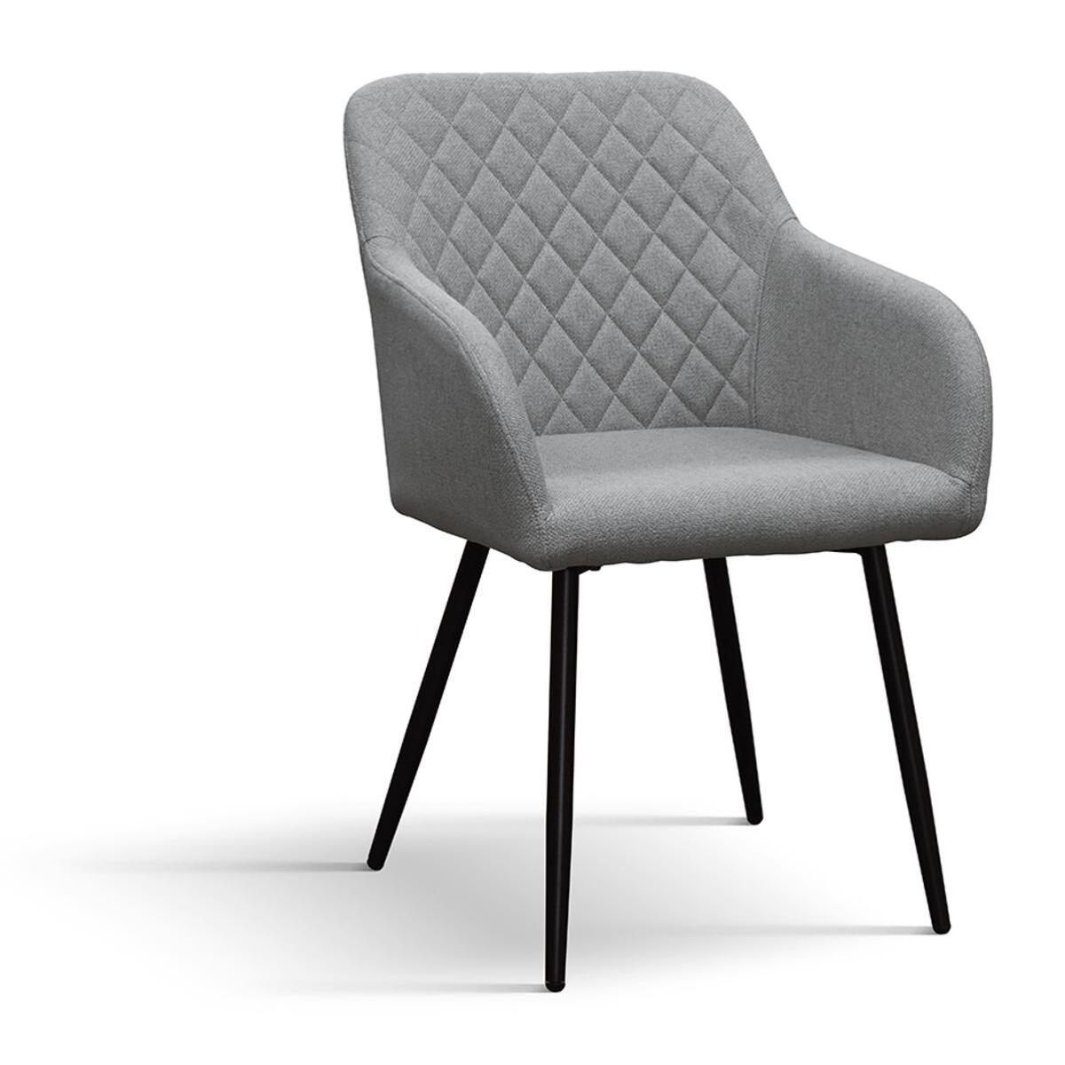 Set di 2 sedie LISBONA in tessuto grigio e gambe in metallo nero, con braccioli