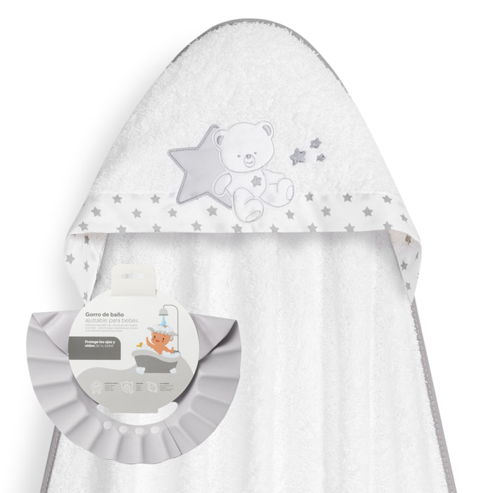 Capa Baño 1X1 Mod Osito Sentado Estrella+ Gorro Bco/Gris