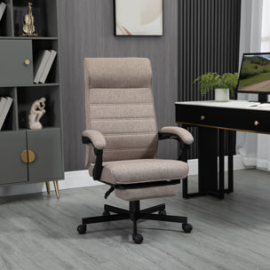 Chaise de bureau manager ergonomique inclinable réglable repose-pied rétractable tissu marron