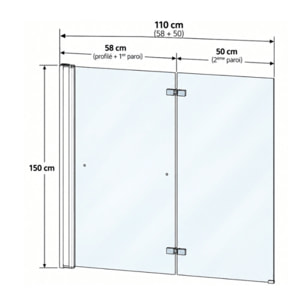 Pare bain relevable et pivotant 110x150cm KINEDO Columba 2 réversible à 2 volets avec porte serviette blanc