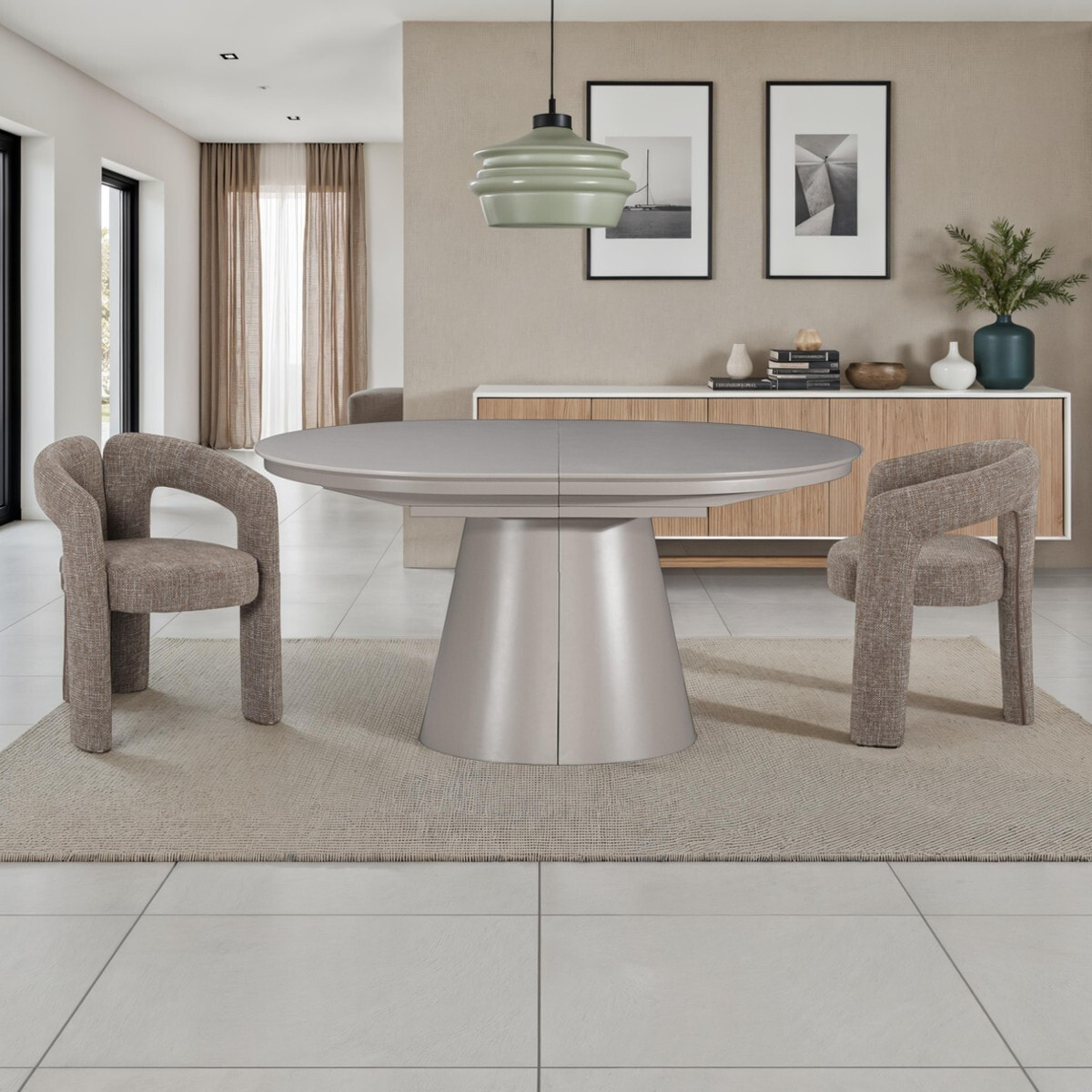Table à manger extensible Tomasucci GLOMMA, en MDF, taupe, 150/200/250 × 110 × 76 cm
