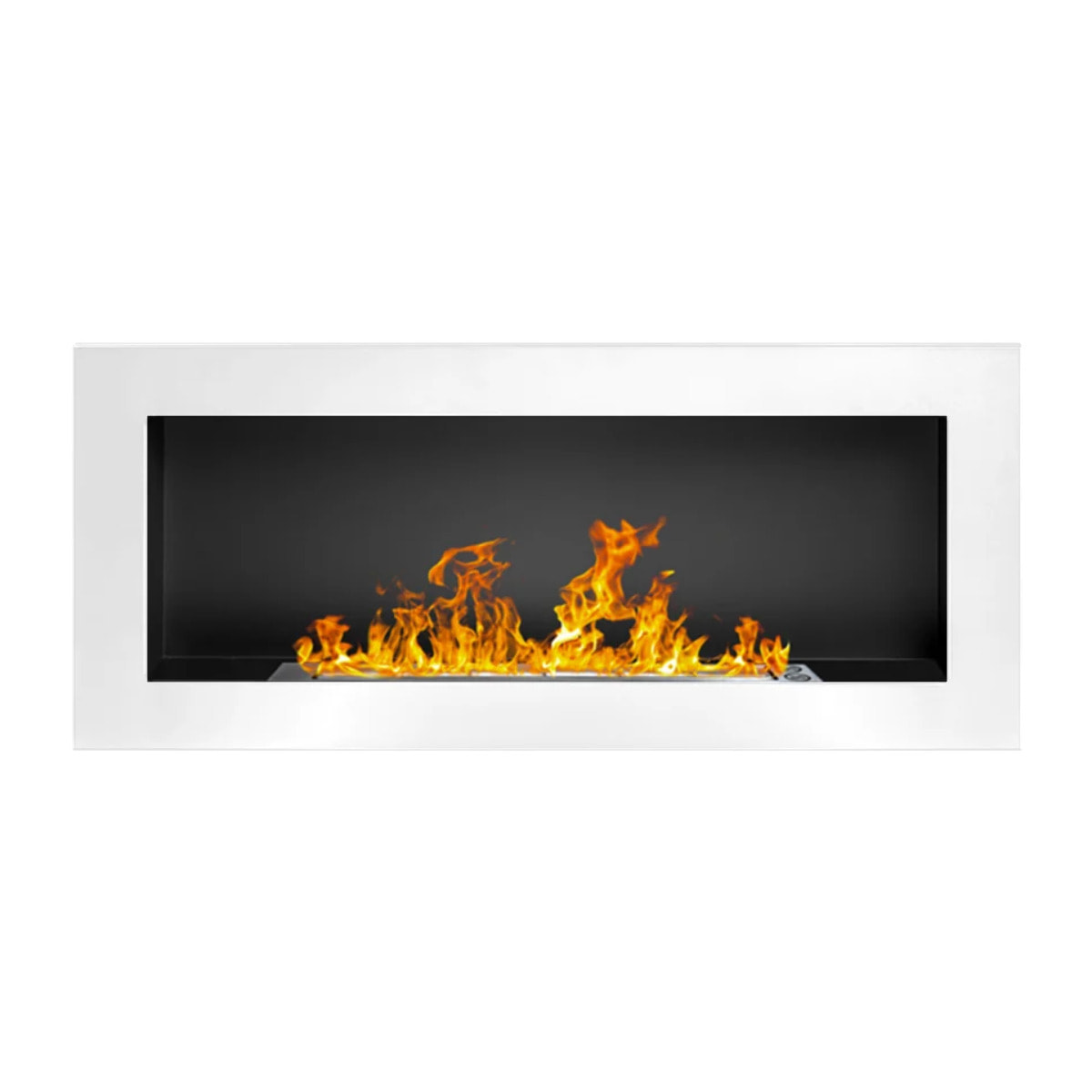 Lucca - Camino a Bioetanolo da Parete 90x40x12 cm con Bruciatore 0,75lt in Acciaio Inox Bianco