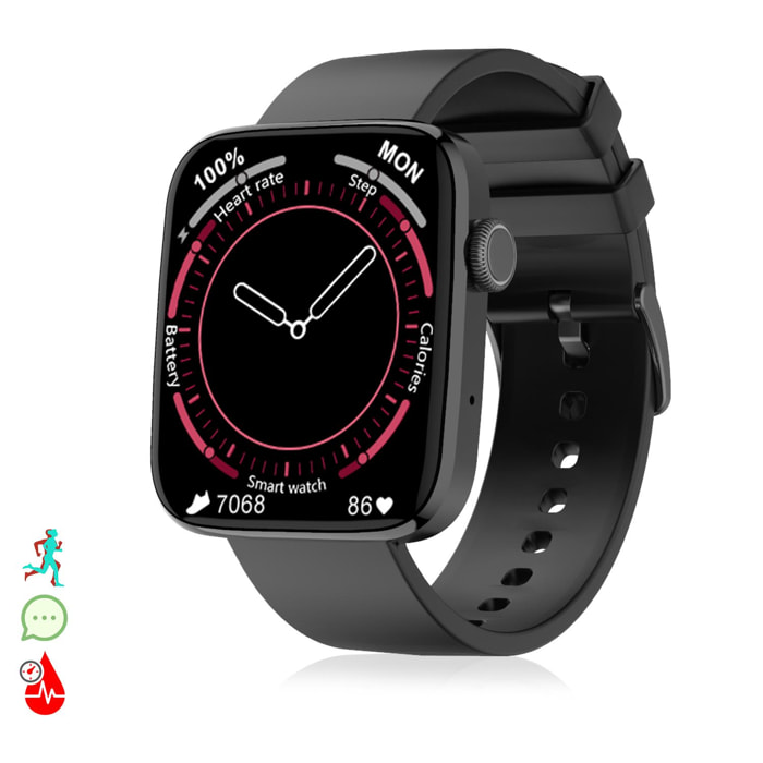 Smartwatch DT1 con corona giratoria inteligente, monitor de tensión y O2 en sangre; 11 modos multideportivos. Fondos personalizables.