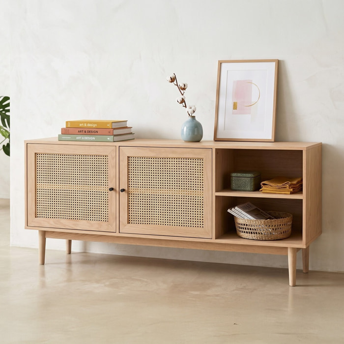Buffet 2 portes en cannage et bois - EDEN