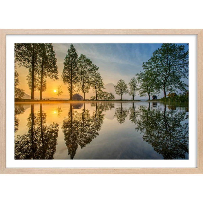 Affiche Reflet du Mont fuji Affiche sous cadre bois
