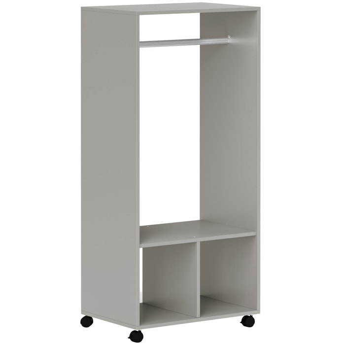 Armoire penderie étagère 2 niches penderie 4 roulettes pivotantes dim. 60L x 40l x 128H cm gris