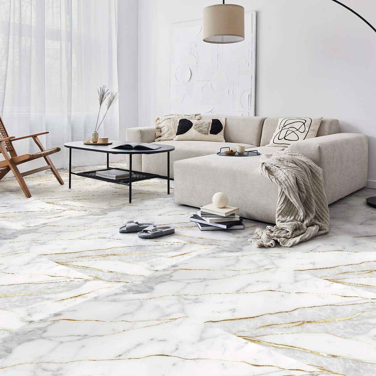 Revêtement sticker sol - MARBRE DE CAGLIARI - Rouleau adhésif Protection Anti-dérapant