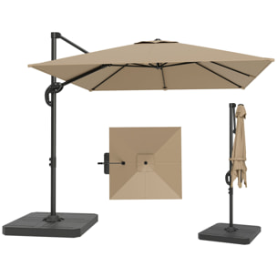 Parasol déporté inclinable rotatif - pied, dalles lestage inclus - alu kaki