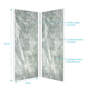 Pack de 2 Panneaux Muraux Pierre Artic Green 90+90x210 cm avec Profilés ANODISE BRILLANT - STONE'IT