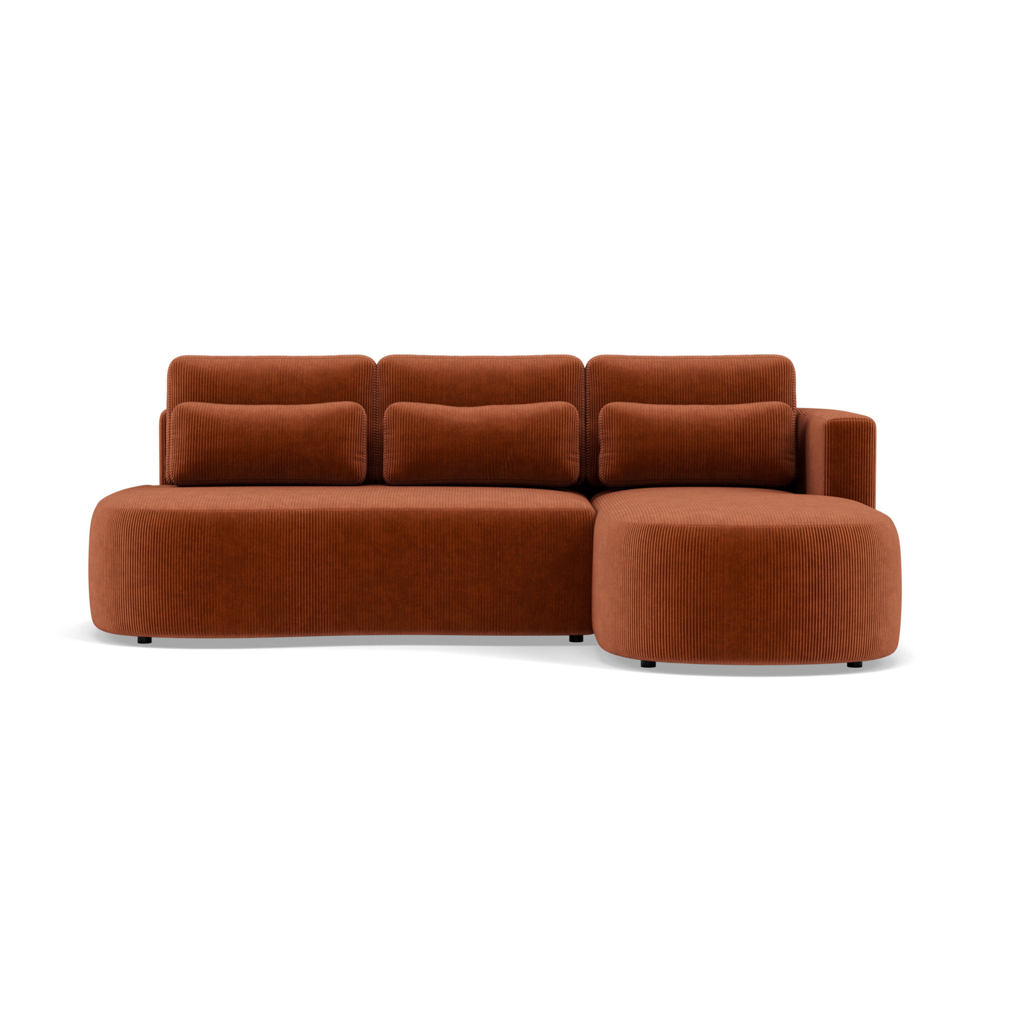 Mahina - canapé d'angle droit 4 places convertible avec coffre en velours côtelé - Terracotta