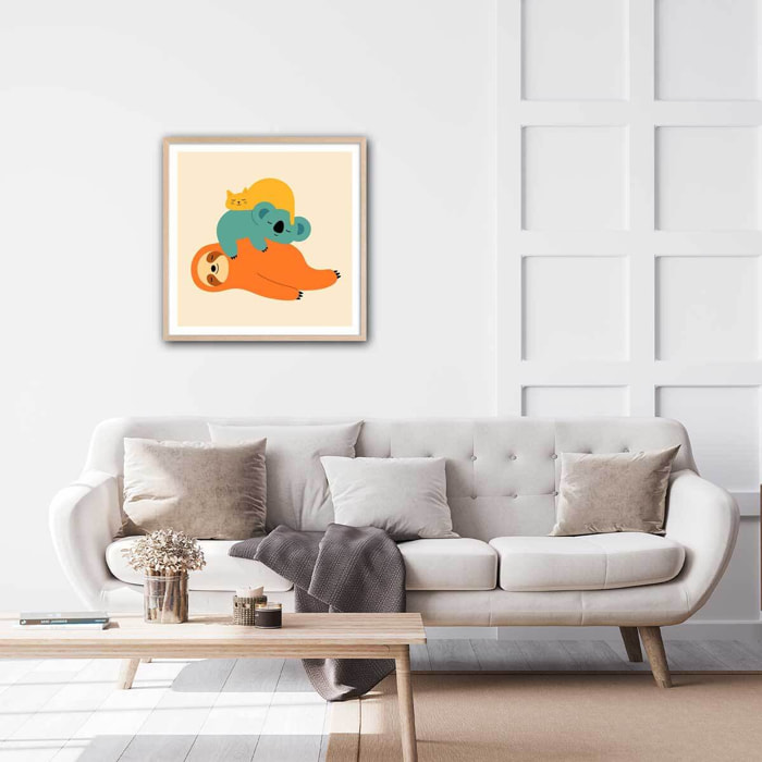 Affiche enfant being lazy Affiche + cadre en bois - Chêne