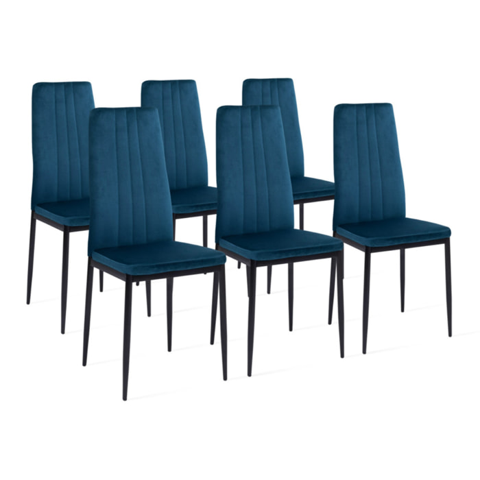 Chaises Jade en velours et pieds noirs - Bleu
