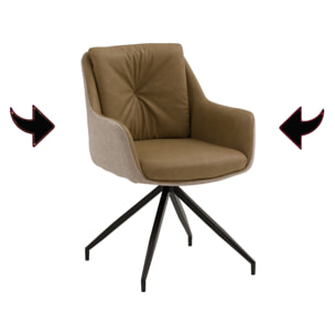 Set di 2 poltroncine girevoli WATSON in similpelle marrone, tessuto beige e gambe in metallo nero, con braccioli