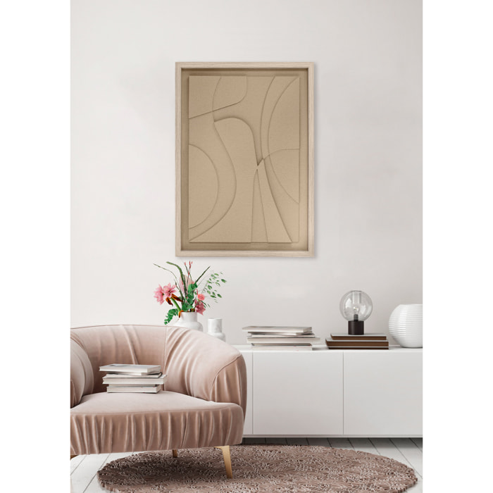 Cuadro Curves resina 3D texturizado abstracto beige 70x50x4 cm