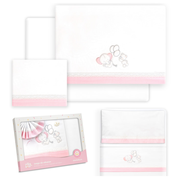 Triptico Minicuna Pasacinta Oso Elefante Globos Bco/Rosa