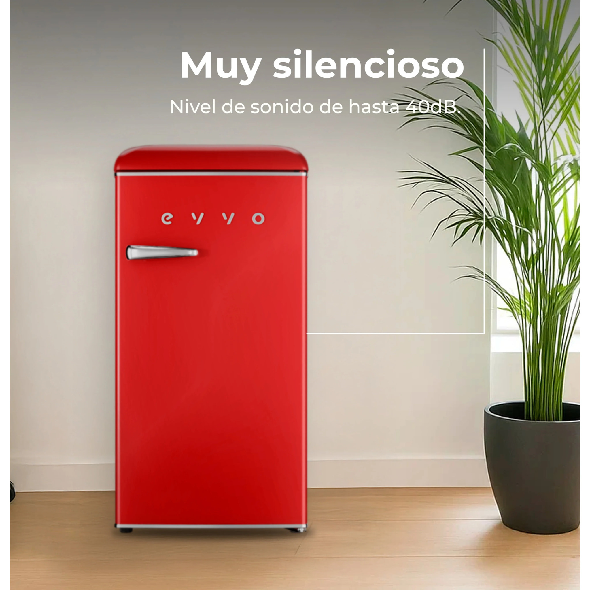 EVVO Frigorífico Mini F26 Retro Rojo, 95 litros, diseño vintage, bajo consumo, silencioso