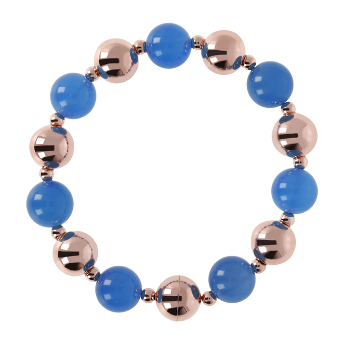 Bracciale con Bead Lucide e Pietra Naturale Calcedonio Blu Sfaccettato