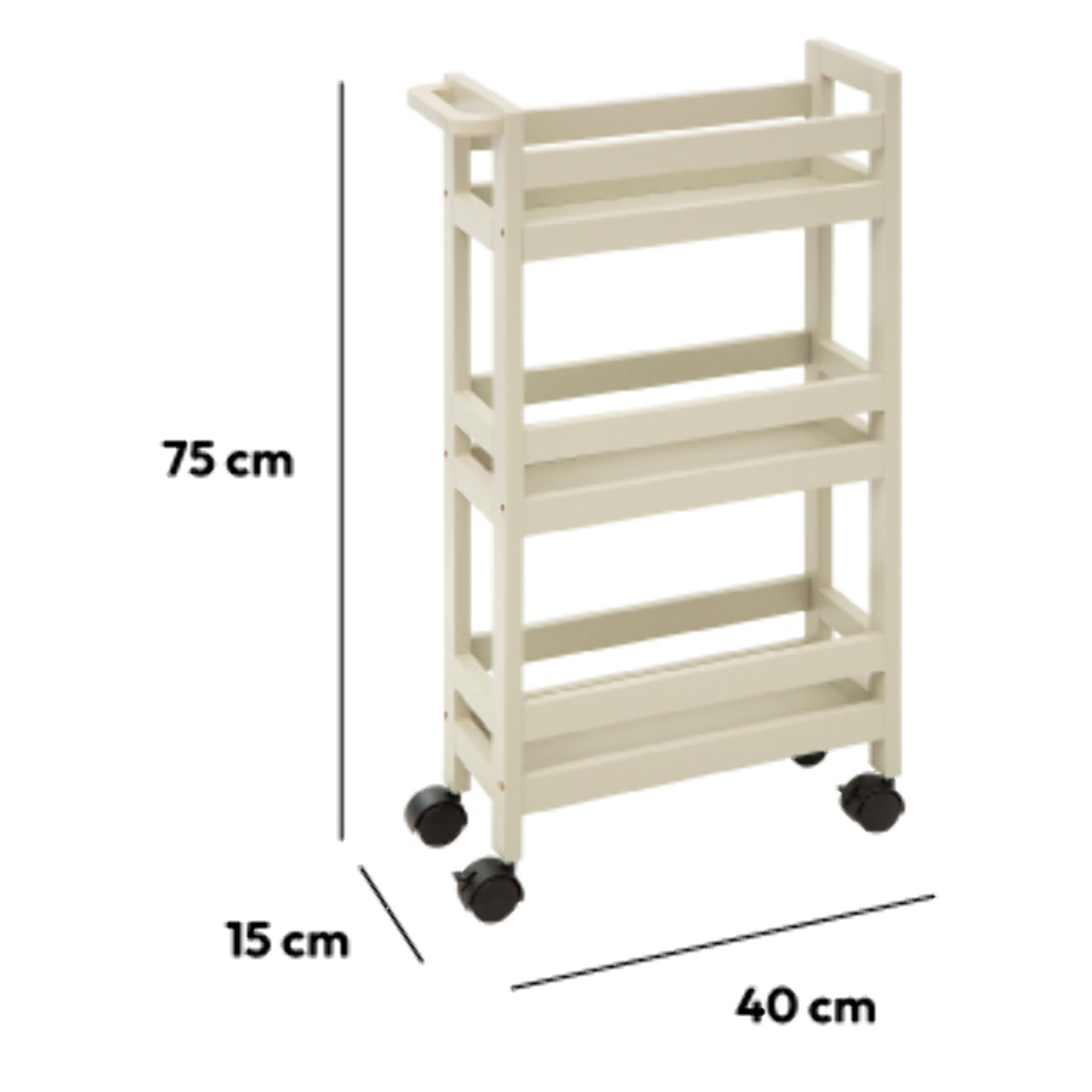Desserte à roulettes 3 niveaux Beige naturel Colorama
