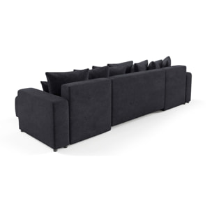 GLORIA - Canapé panoramique 6 places en tissu noir